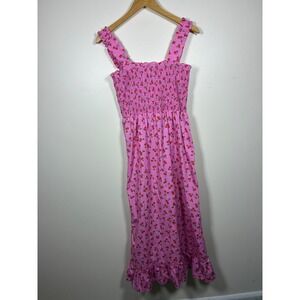 Cherry Smocked Dress Size M Resort Maximalist Dopamine Picnic Sundress Beach